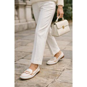 Tod's White Leather Penny Loafers Orange Stitching Made in Italy EU 39 US 8.5